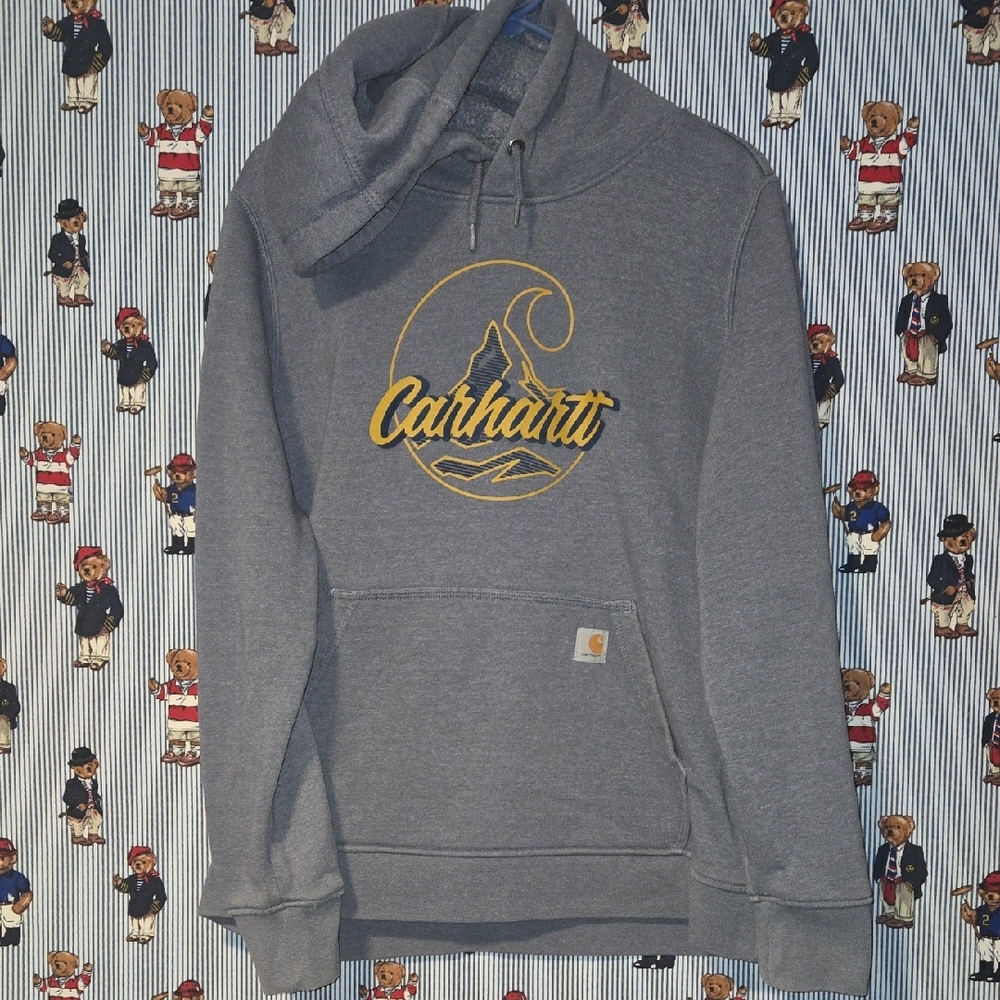 Carhartt Womens Blue Hoodie Gold Logo Relaxed Fit